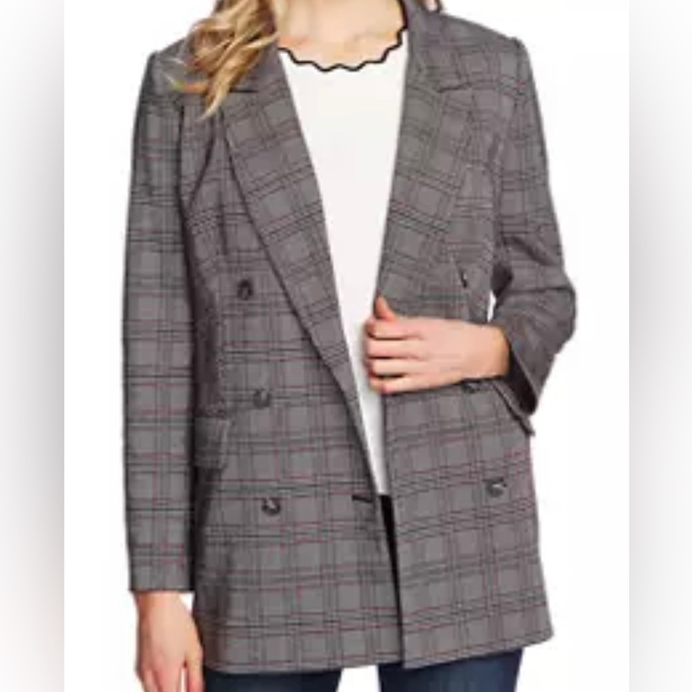 CeCe Double breasted plaid houndstooth jacket blazer